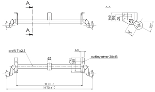 Náprava AL-KO UBR 700-5 (750 kg) a = 1130 mm, c = 1470 mm, 100x4, pätky 140 von