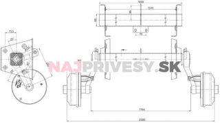 Náprava BPW CB 1354 (1350kg), a = 1570 mm, c = 2080 mm, 2005-7 RASK, 100x4