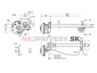 Náprava KNOTT VGB 18 (1800 kg) b = 1616 mm, c = 2110 mm, 250x40 ANS, 112x5