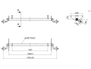 Náprava AL-KO UBR 700-5 (750 kg) a = 1390 mm, c = 1755 mm, 100x4, pätky 115, úchyty oja