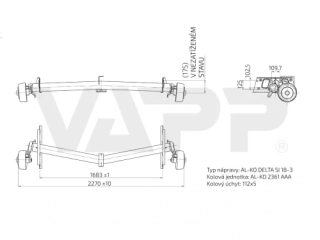 Náprava AL-KO DELTA SI 18-3 (2000 kg) a = 1683 mm, c = 2270 mm, 2361 AAA, 112x5