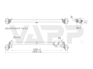Náprava AL-KO Compact B 1200-6 (1350 kg) a = 1850 mm, c = 2300 mm, 5 °, 2051, 112x5
