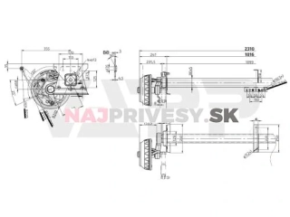 Náprava KNOTT VGB 18 (1800 kg) b=1816 mm, c=2310 mm, 250x40, 112x5