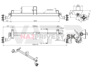 Náprava KNOTT VG 7 (750 kg) b=1150 mm, c=1580 mm, 100x4