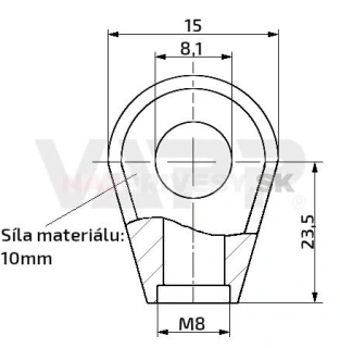 Oko k plynovej vzpere 23,5x15x10, otvor 8,1mm, pre závit M8