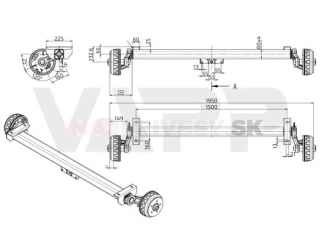 Náprava KNOTT VGB 13 (1350 kg) b=1500 mm, c=1950 mm, 200x50, 112x5